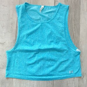 Women’s Under Armour Heat Gear Loose Crop Top Tank Light Blue Sleeveless LARGE